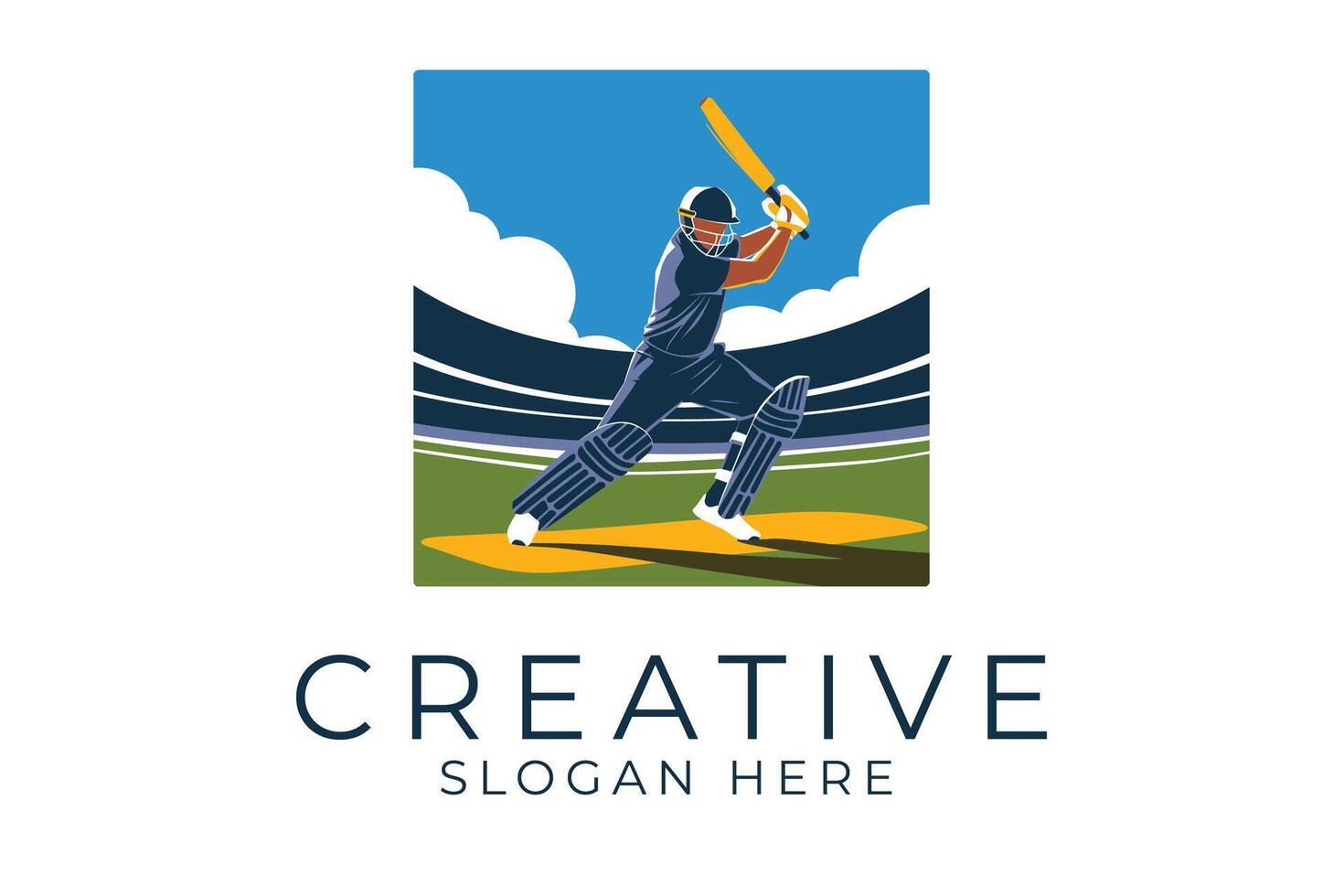 Dynamic Cricket Player Action Graphic game blue team icon flat green brown vector