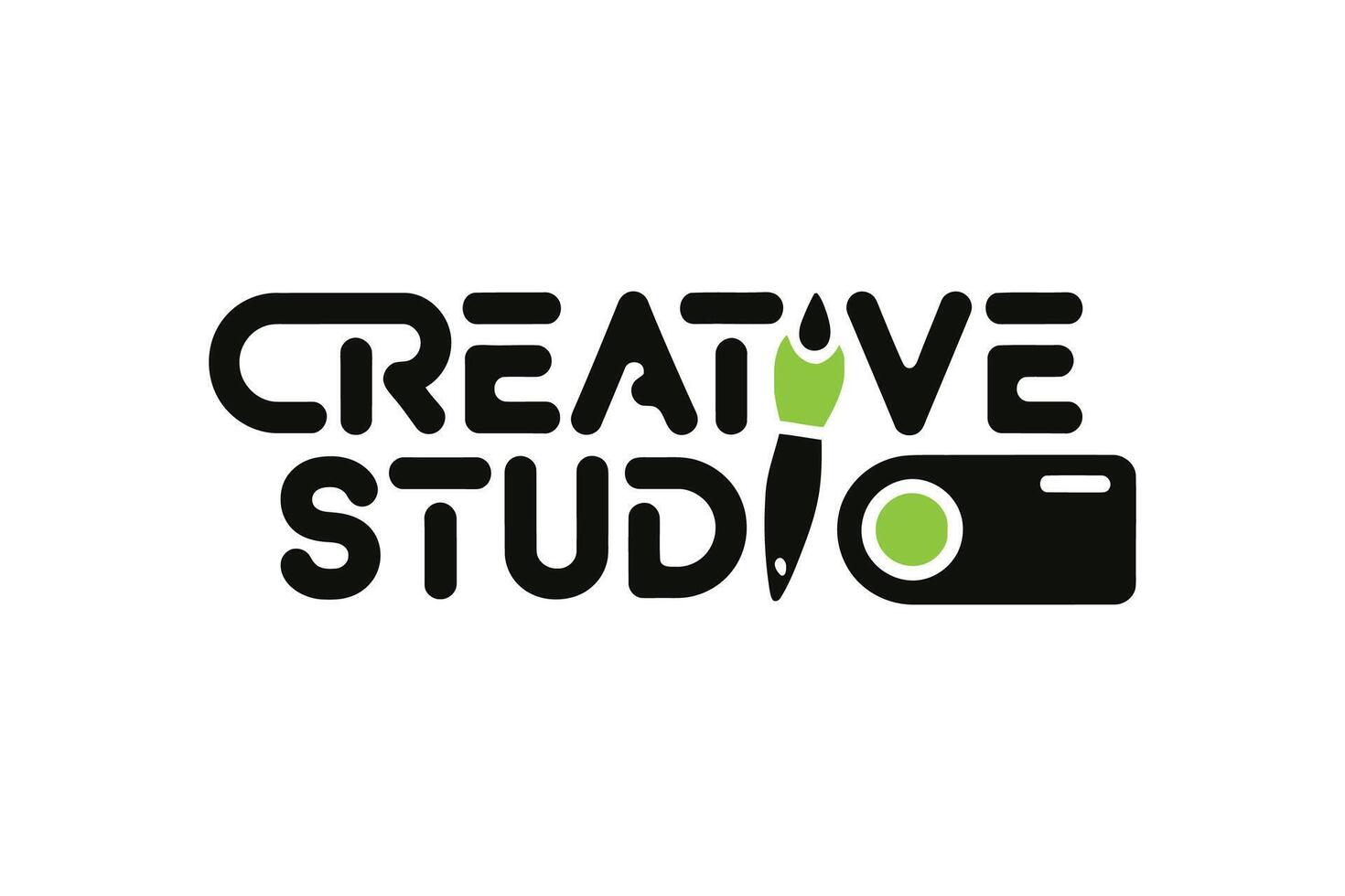 Modern Creative Studio Concept Black Green Camera Brush art icon work idea vector