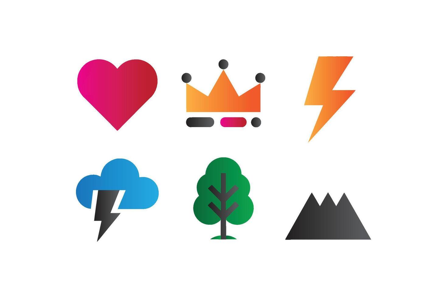 Colorful Gradient Icons Set Elements Modern Style art bolt tree flat love vector