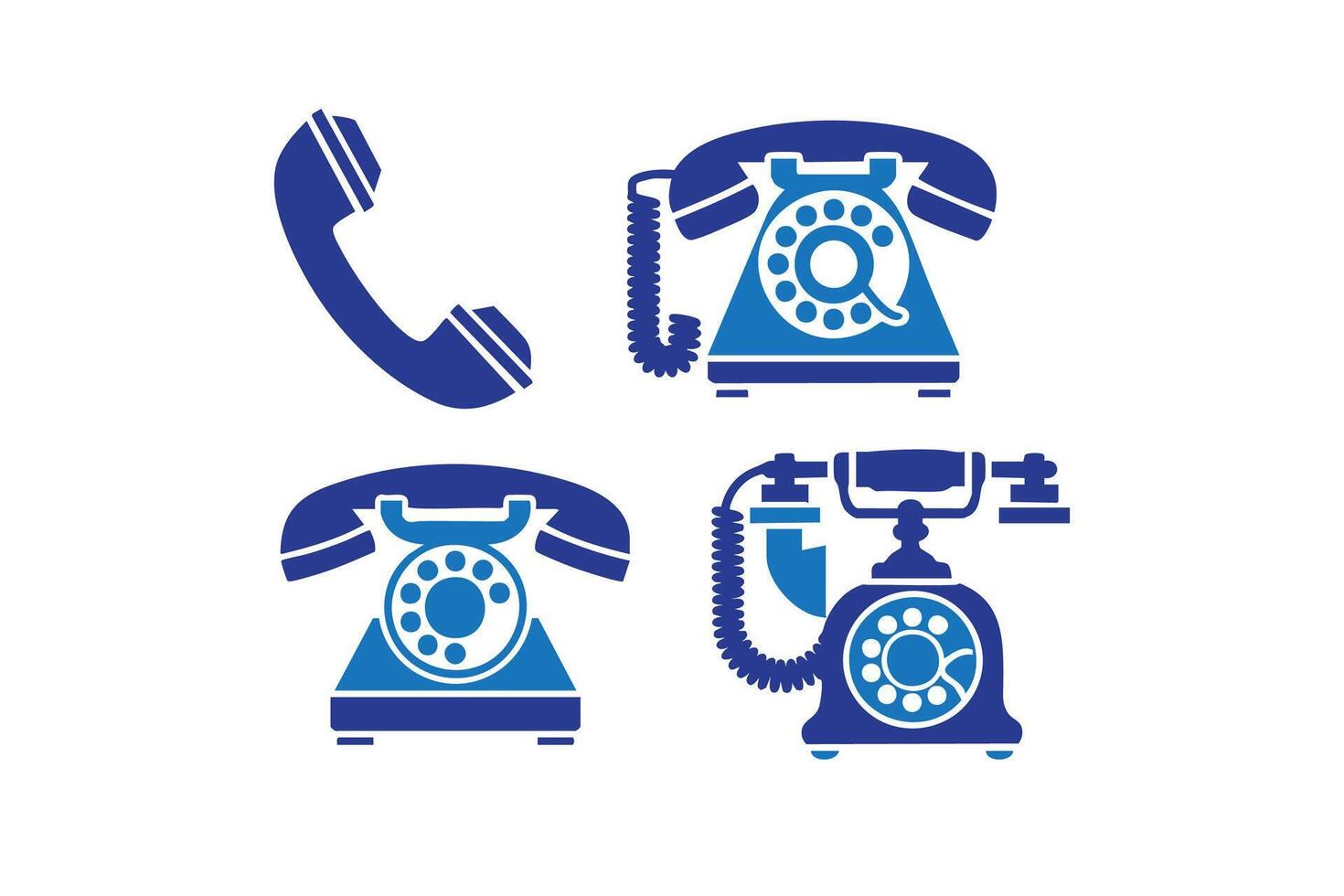 Vintage Rotary Phones Collection Blue Icons old set call dial cord flat retro style vector