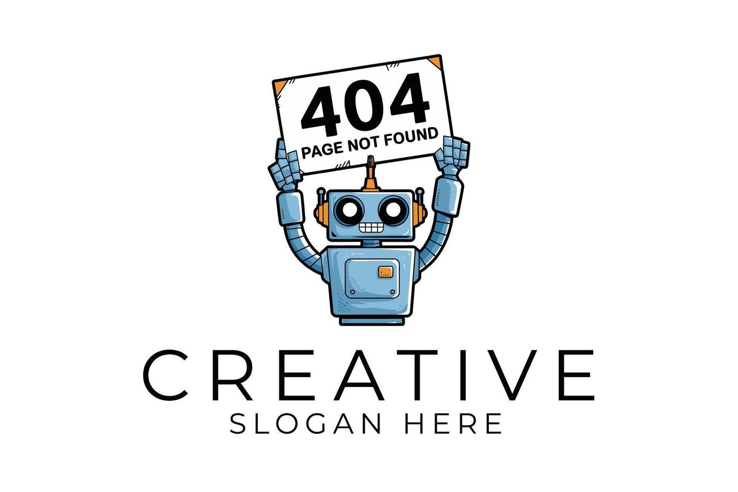 Cute Robot Holding 404 Page Not Found Sign Digital Art icon blue error metal funny vector