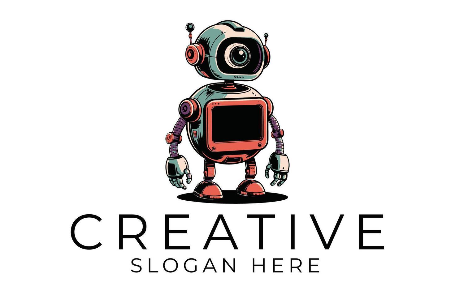 Retro Robot Character Digital Art AI Eye Red Fun Icon Cute Mech vector