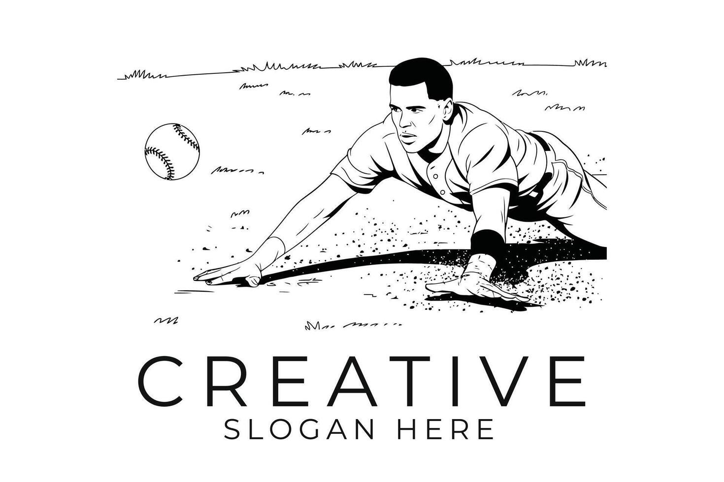 Baseball Player Sliding Action Dynamic Pose Black White game team dirt speed vector