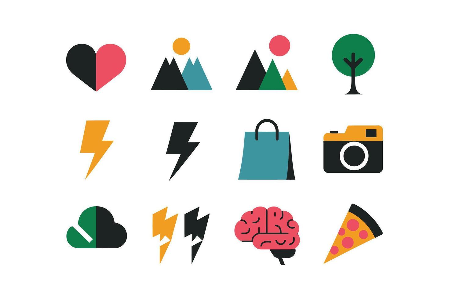 Vibrant Flat Icon Set Elements Pack Modern Graphic bag art red tree bolt blue icons vector