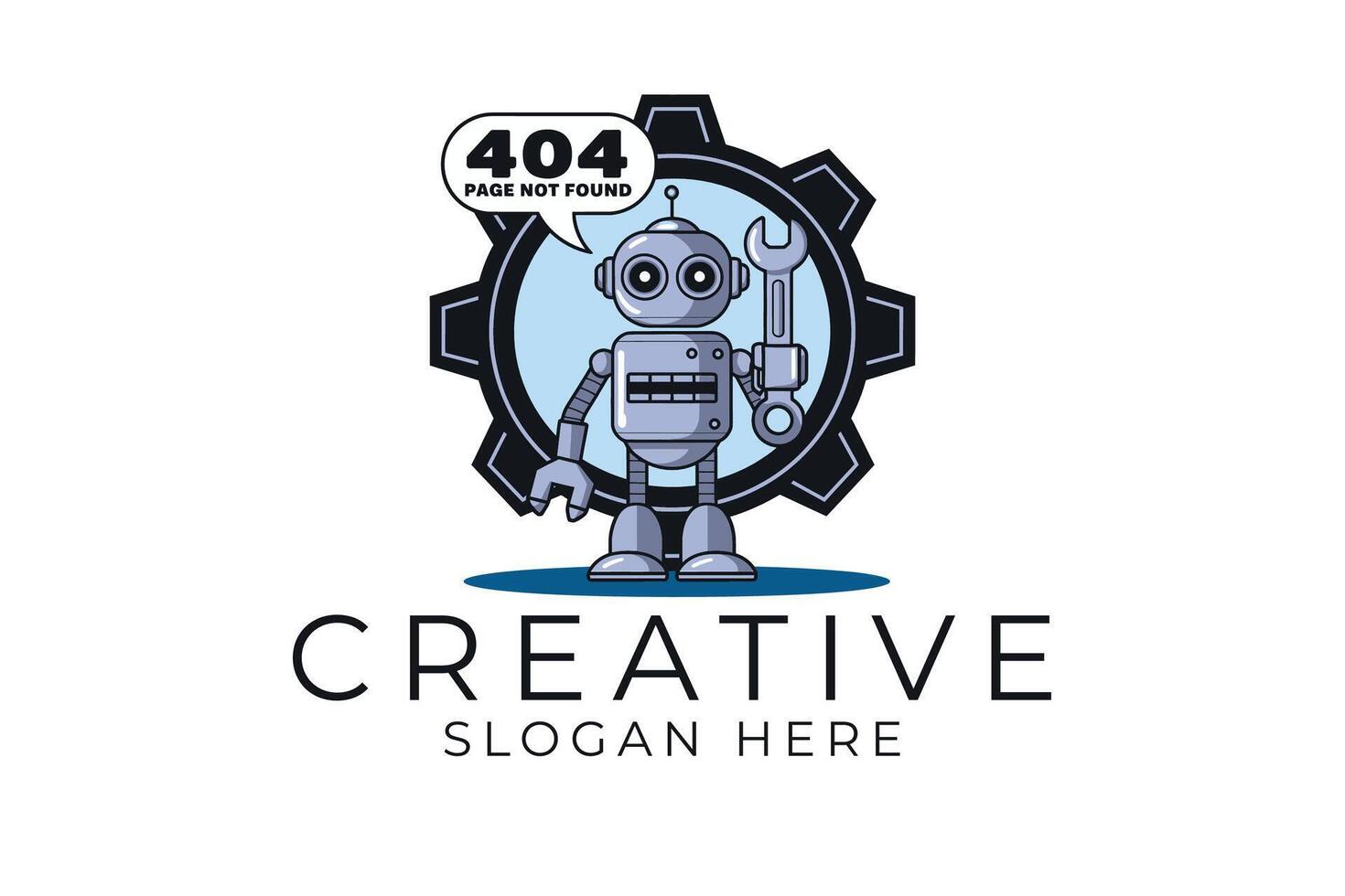 Cute Robot Mechanic Gear 404 Error Page art tool blue grey icon metal clean vector