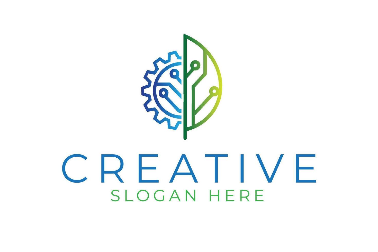 Abstract Green Tech Gear Modern Minimalist Eco Art Blue Line Idea Clean Smart vector