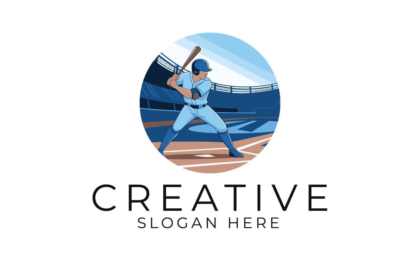 Baseball Player Action Pose Stadium Graphic bat game blue team goal swing field vector