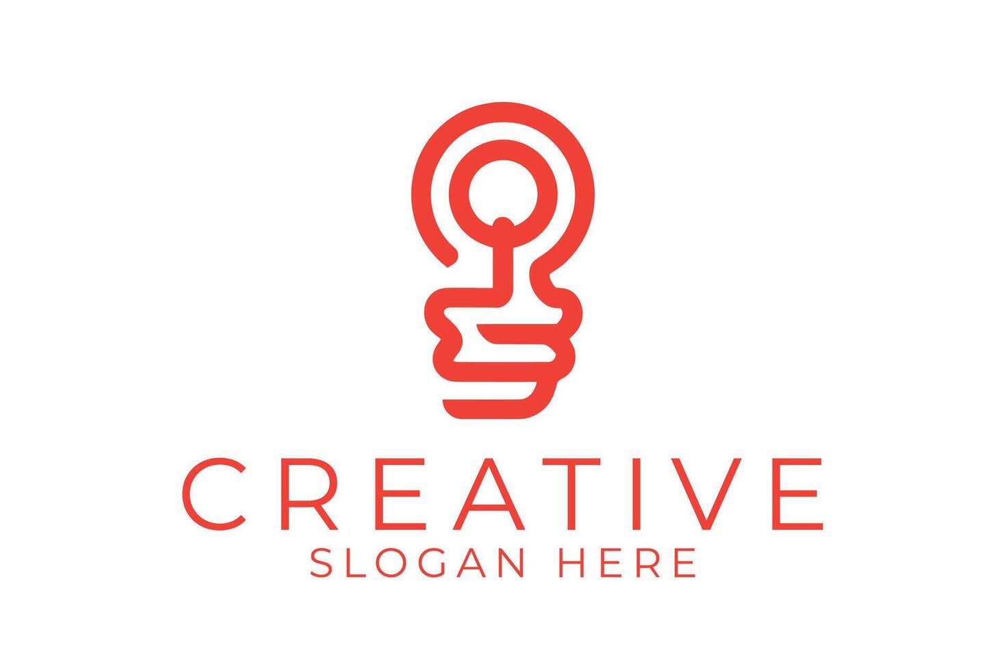 Abstract Red Line Art Creative Lightbulb Idea Icon Smart Power Clean Symbol vector