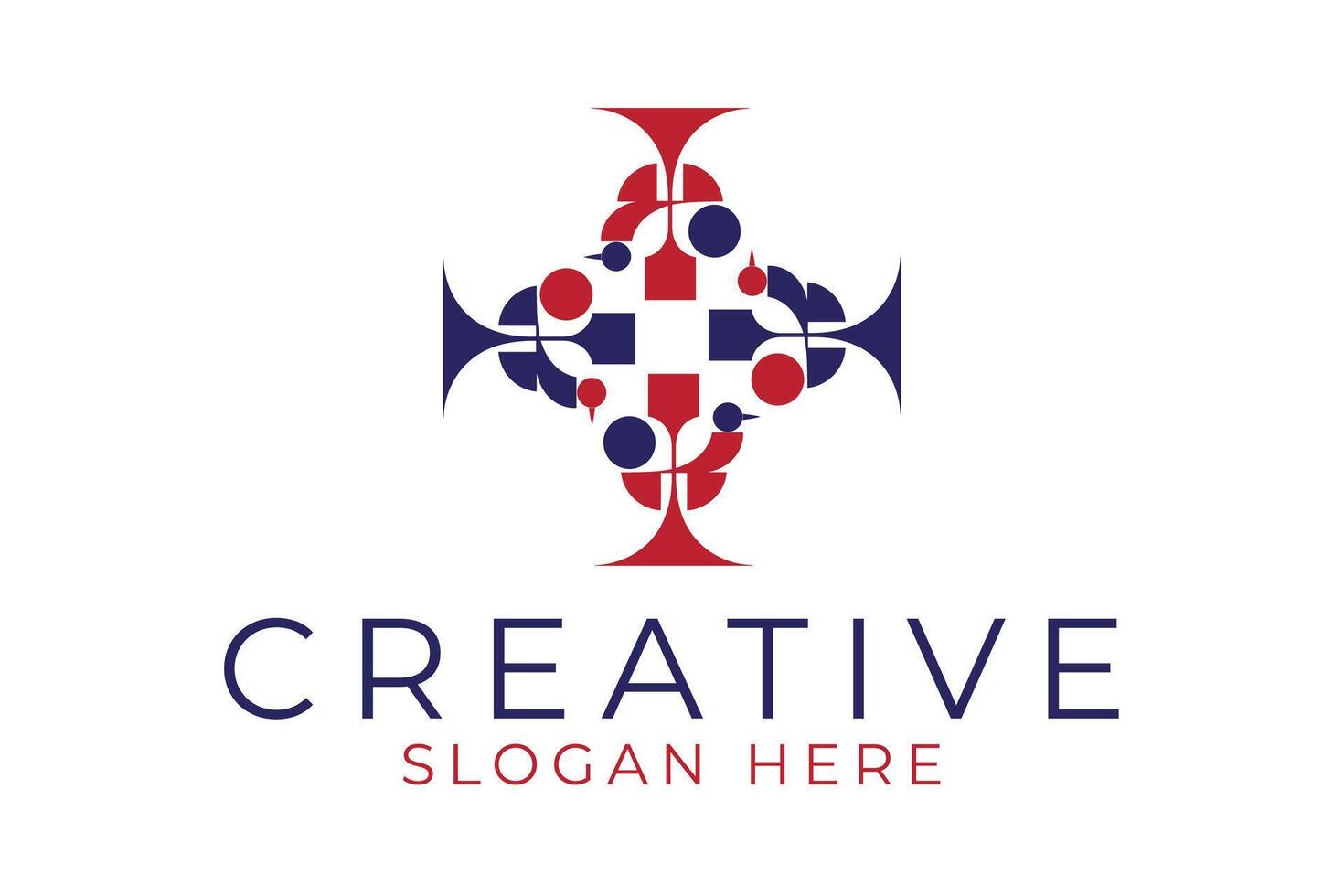 Abstract Red Blue Geometric Cross Template art icon bold clean shape style vector