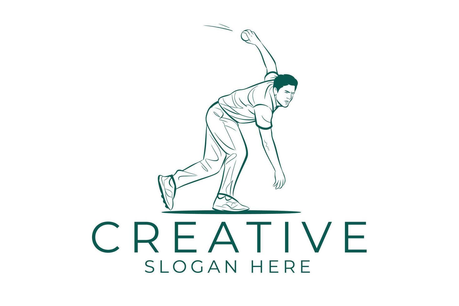 Dynamic Cricket Bowler Action Pose Sketch Green art ball game team line icon vector