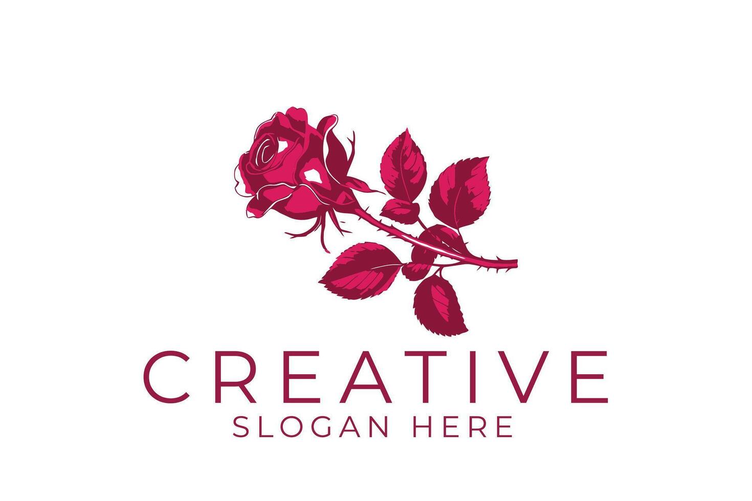 Elegant Crimson Rose Floral Botanical red art ink stem icon pink vector