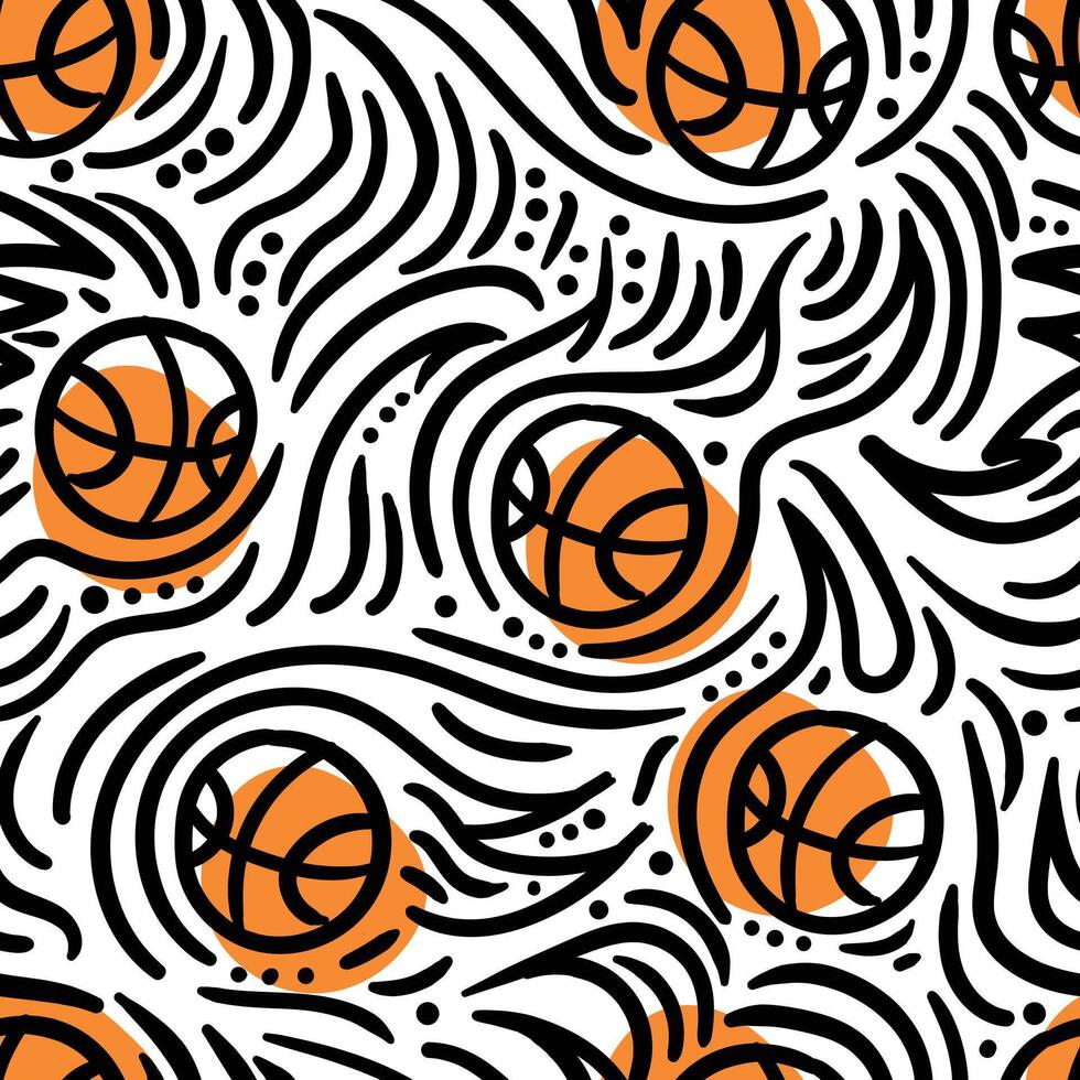 Basketball doodle seamless pattern in white background. Hand drawn doodle and pattern. vector