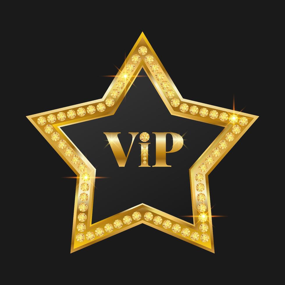 Gold VIP star. Five pointed icon. illustration on black background vector