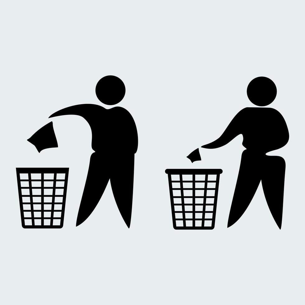 Man Throws Trash Solid Icon Design on White Background vector