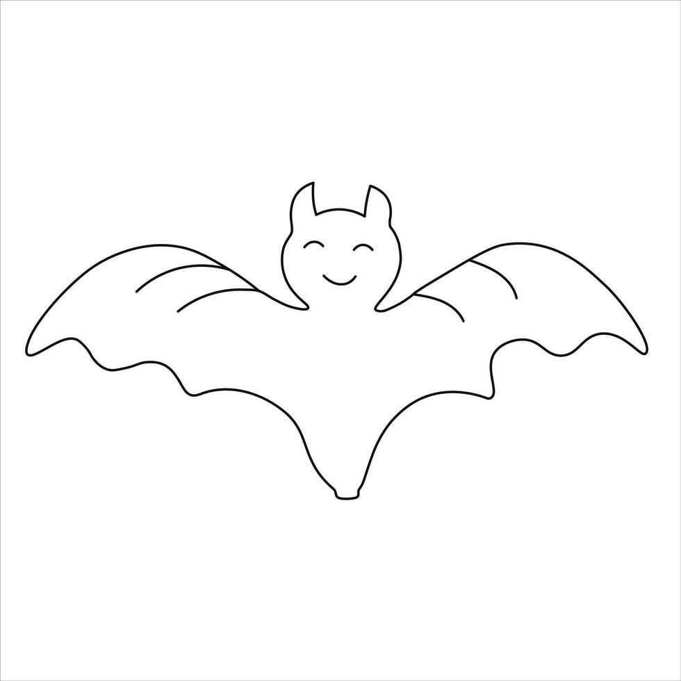 Doodle illustration of cute bat. Simple black and white outline drawing, hand drawn, isolated on white background. Halloween, funny scary stories vector