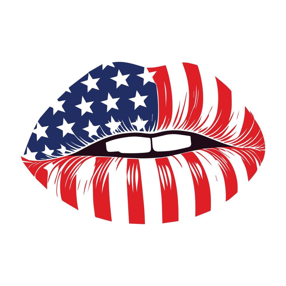 American flag lips vector
