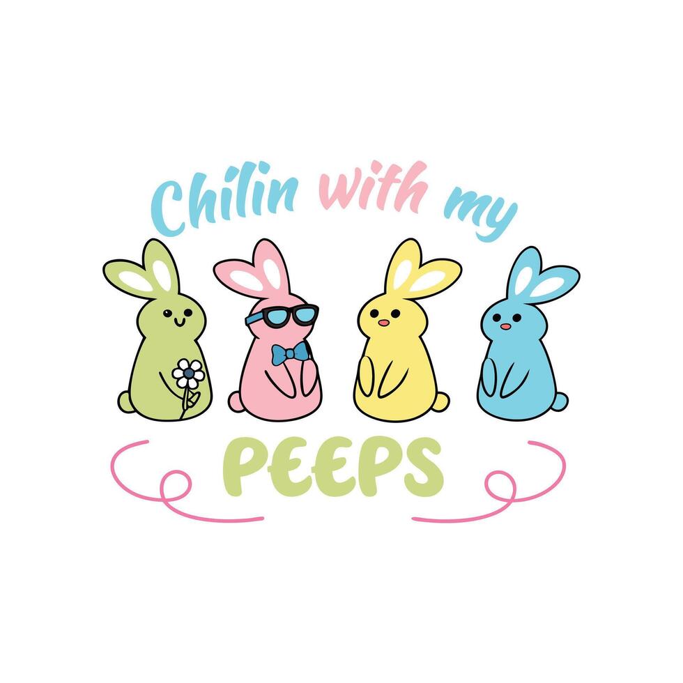 Adorable Easter Bunny Typography Design for Spring T-shirt Printing vector