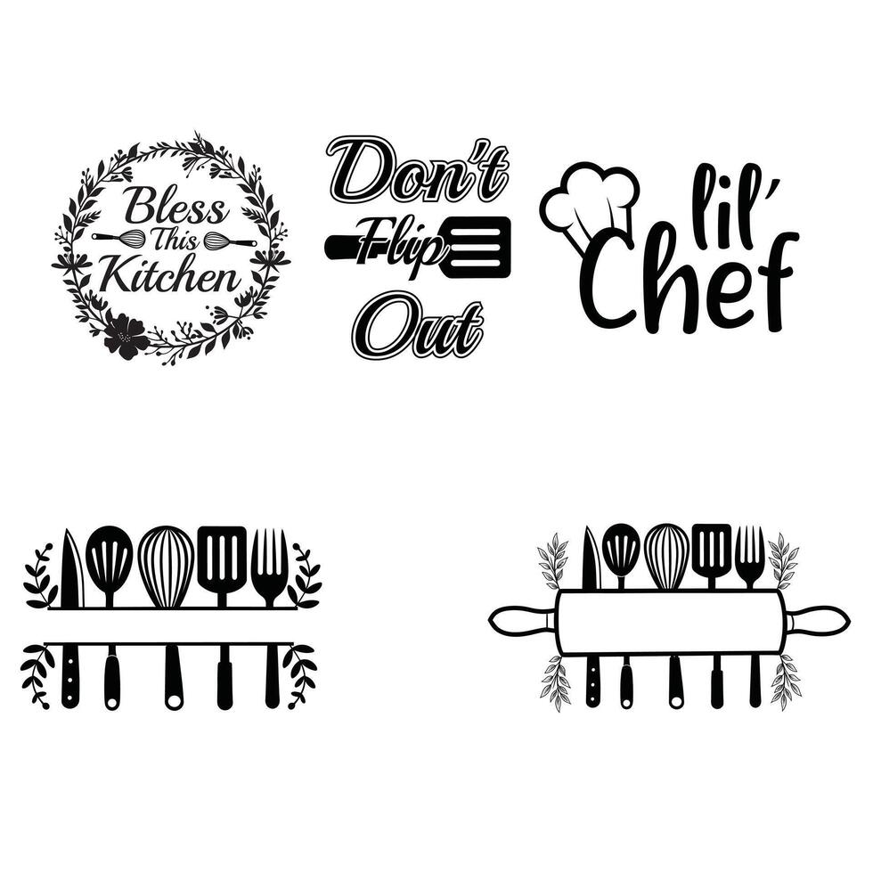 Fun Kitchen Typography T-shirt Design for Culinary Enthusiasts Set vector
