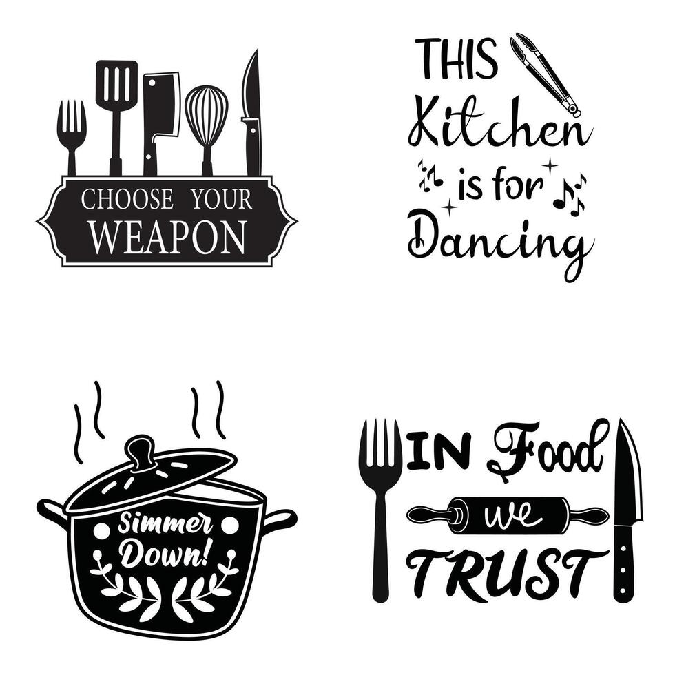 Kitchen Typography Design with Chef Illustration for Sublimation Set vector