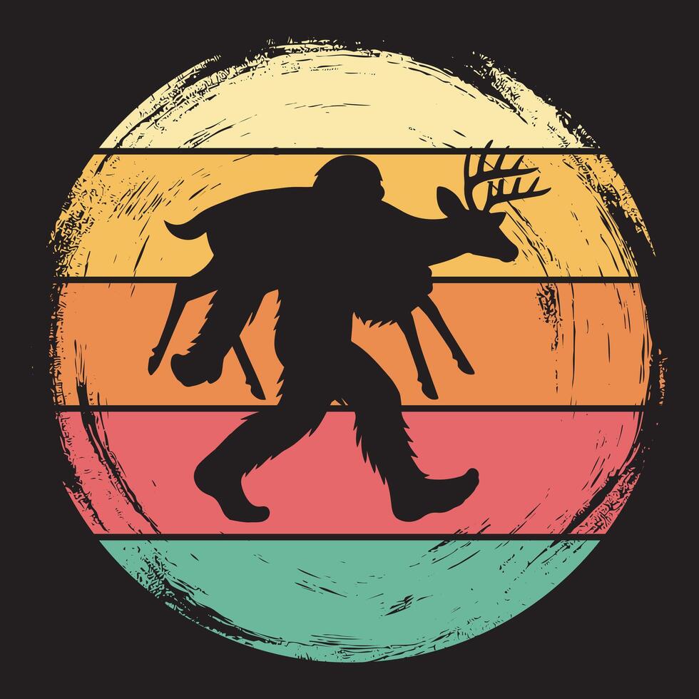 Retro Bigfoot Clipart with Sunset Vintage Background vector