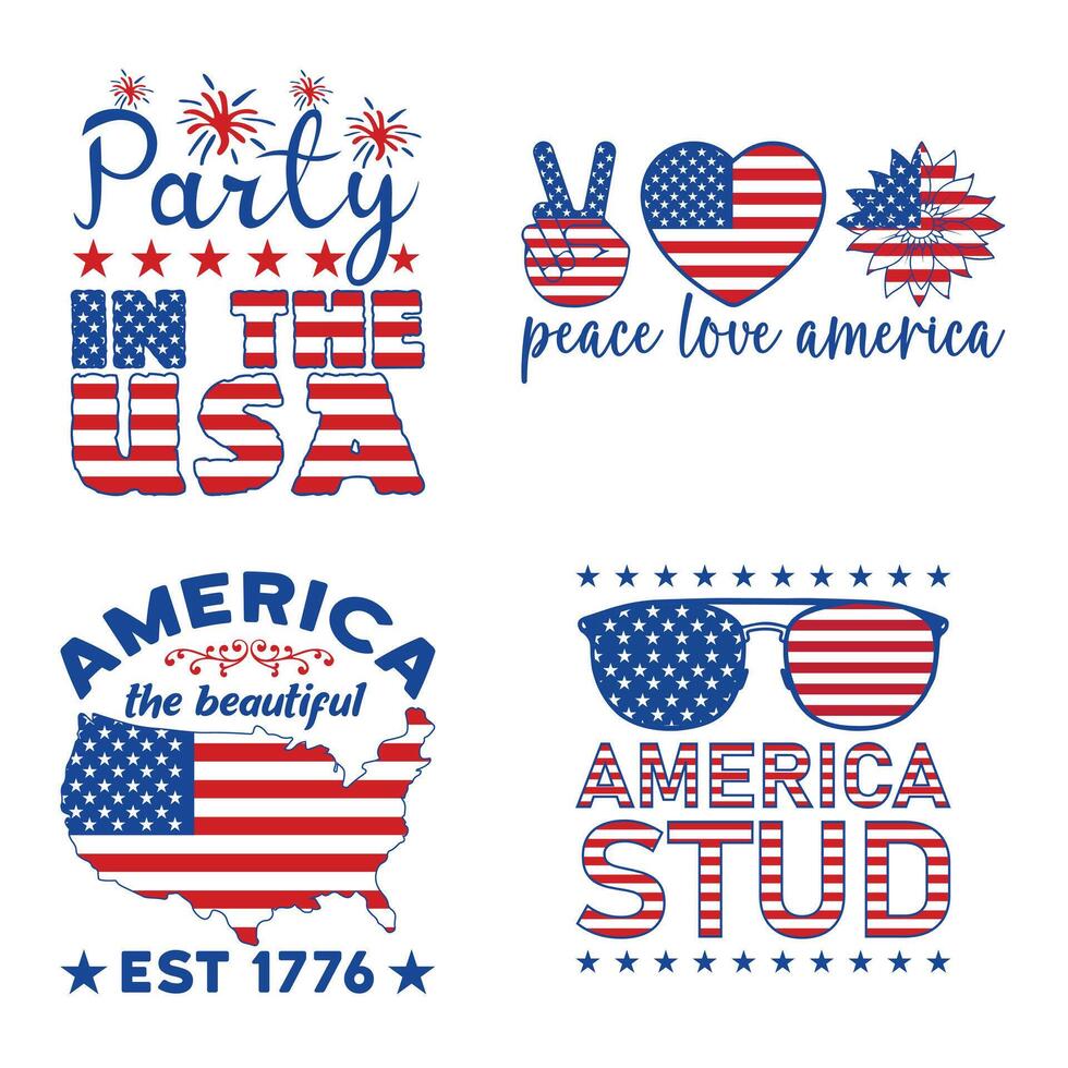 All American 4th of July Typography T-shirt with USA Independence Day Theme vector