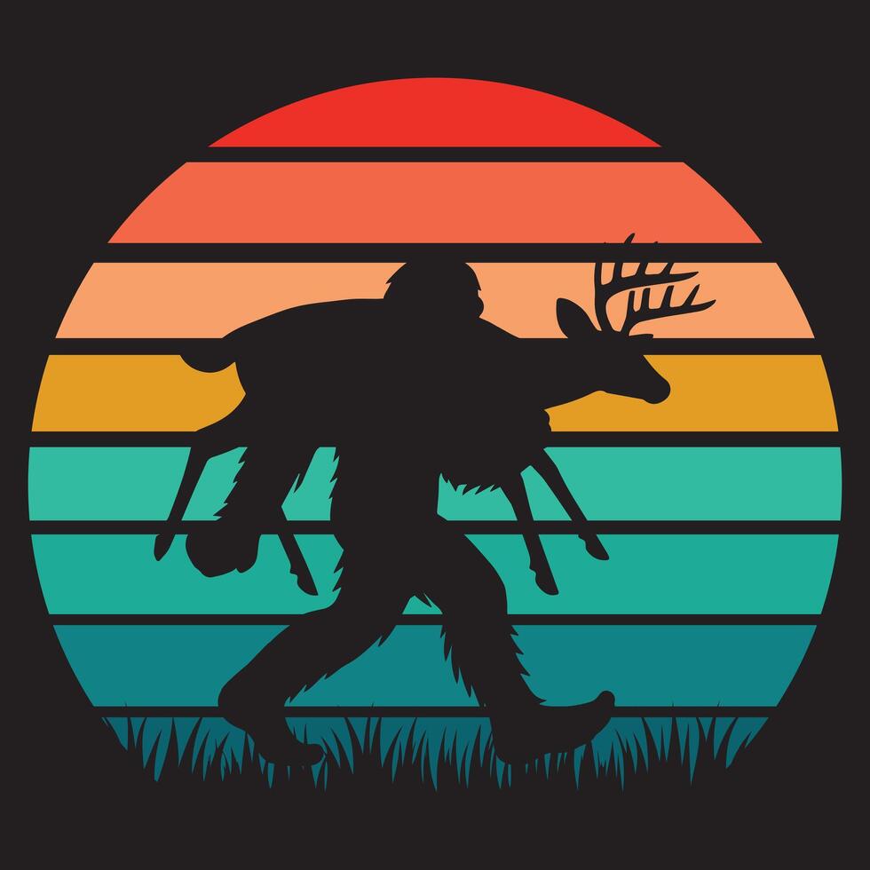 Retro Sasquatch Sunset Illustration Vintage Clipart Design vector