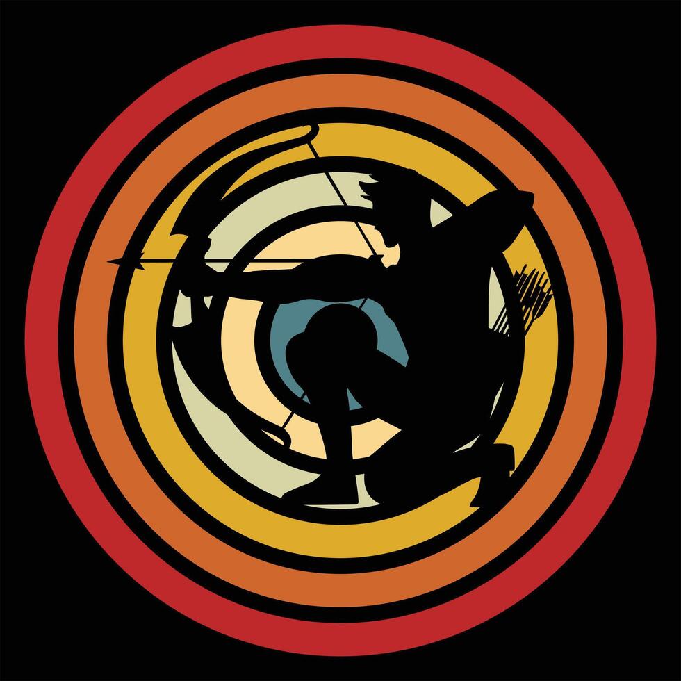 Archery Silhouette Against a Retro Sunset Backdrop vector