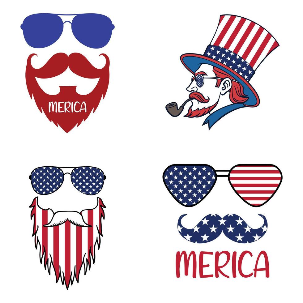 Exclusive American Flag Mustache and Beard Art Collection vector