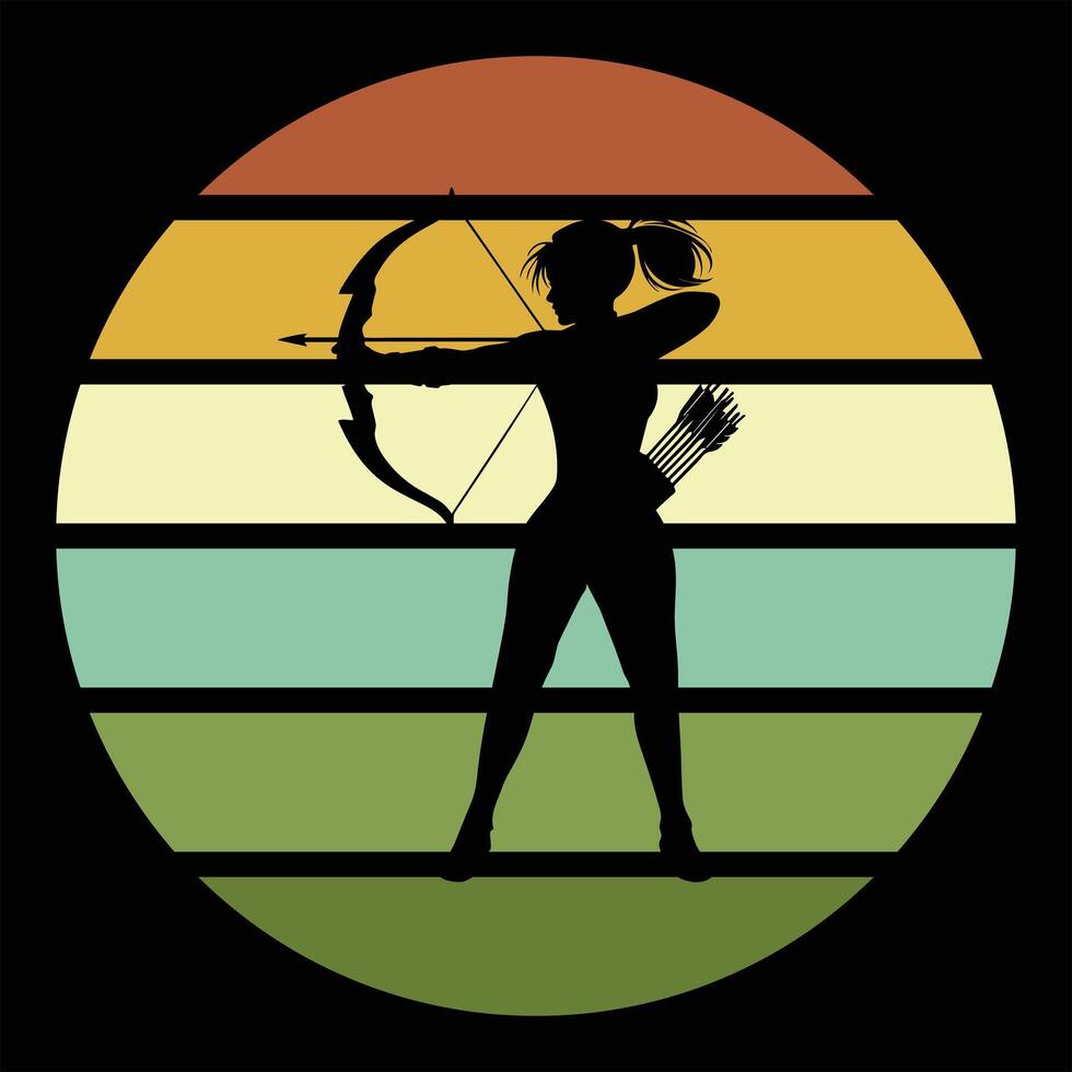 Archer Silhouette Against a Retro Sunset Background vector