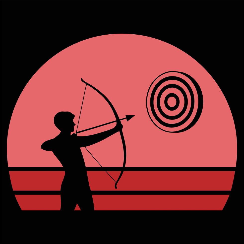Vintage Archer Silhouette with Retro Sunset Background vector