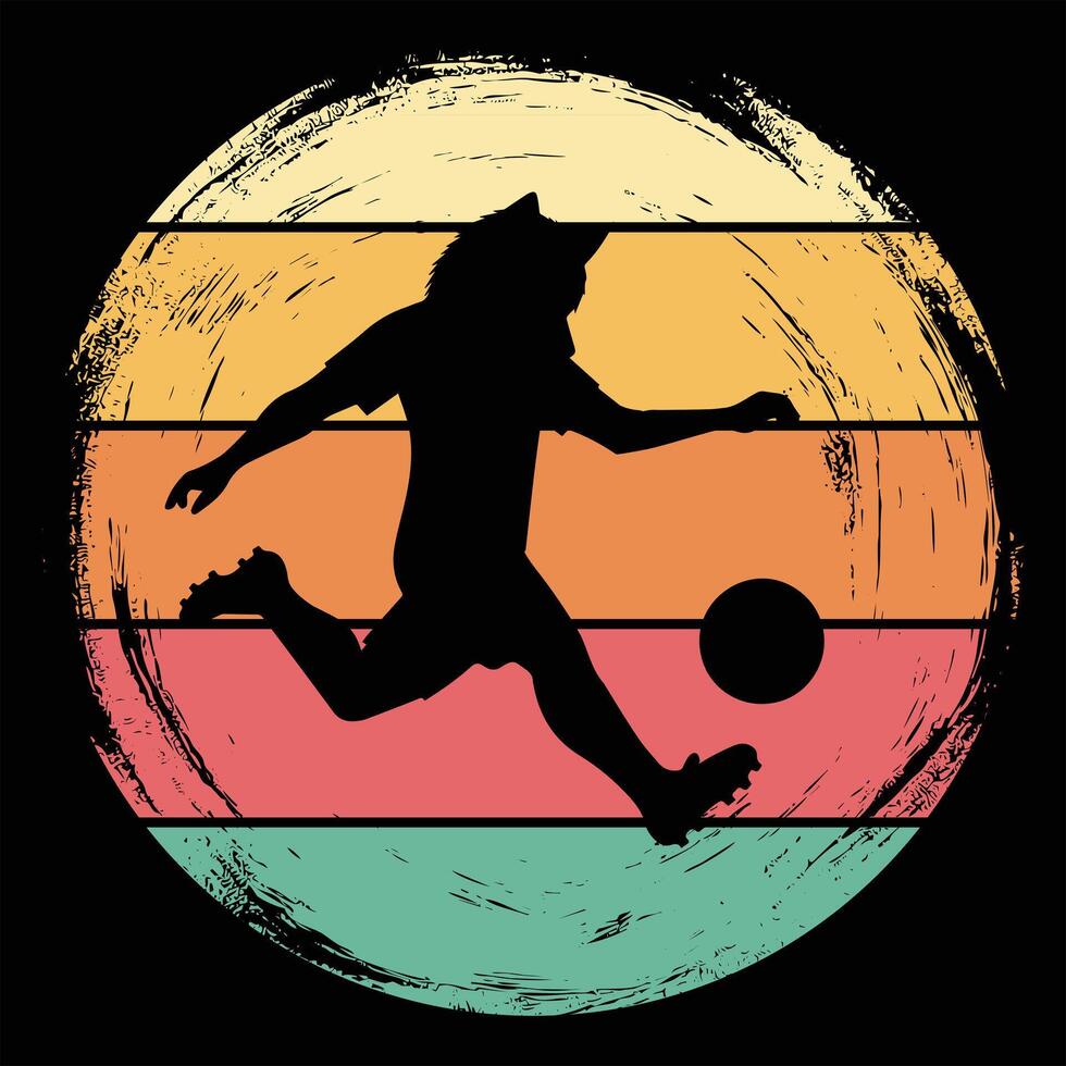 Retro Sunset Sport Silhouette with Playful Wolf Background vector