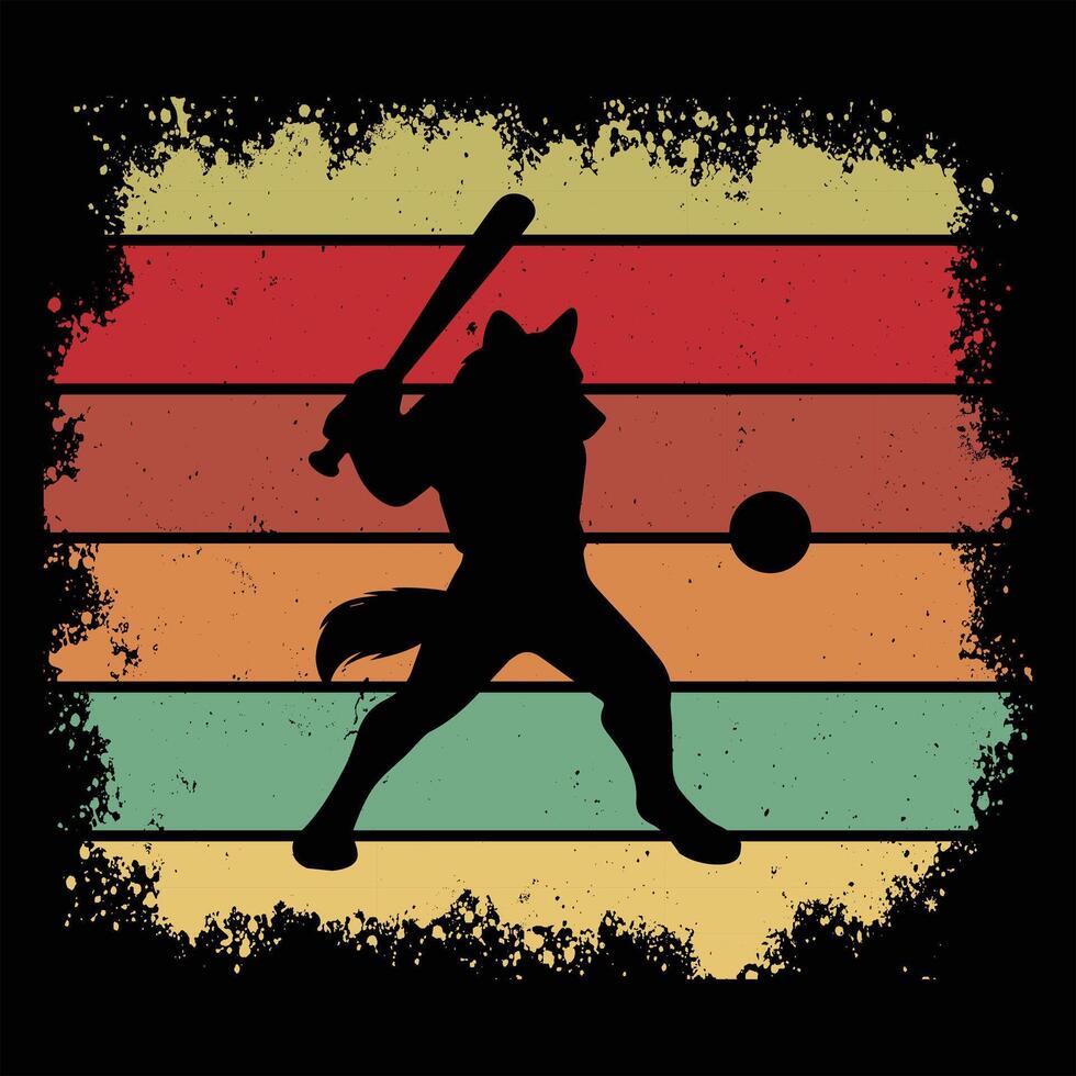 Retro Sunset Silhouette of a Wolf in Action vector