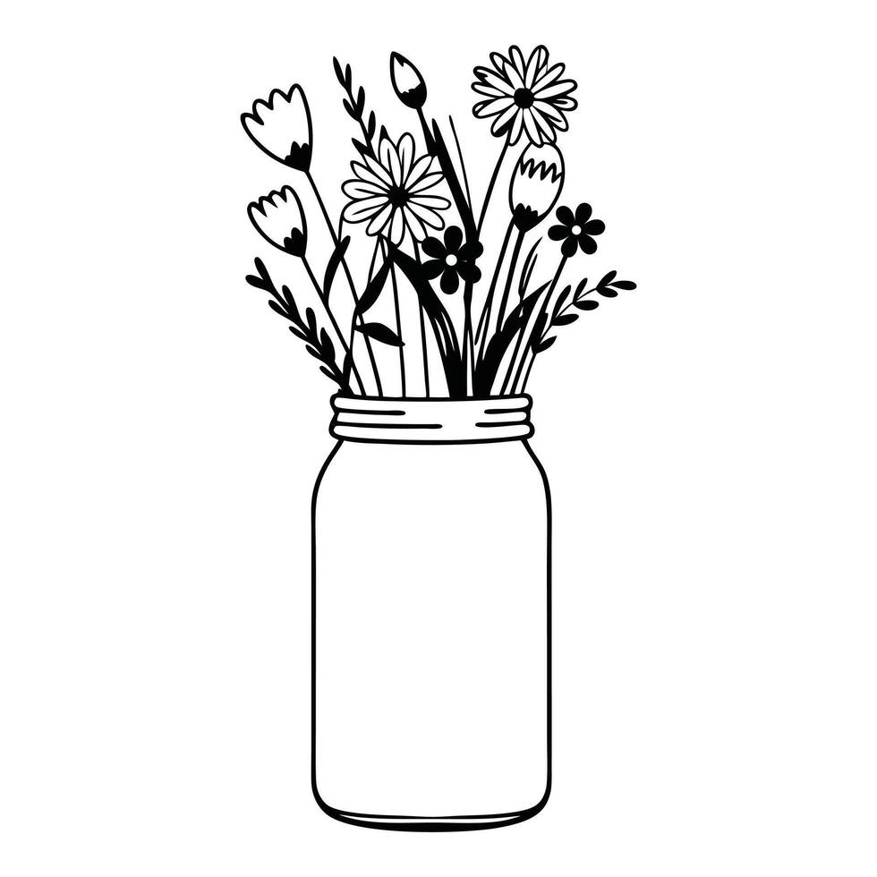 Vintage Style Mason Jar with Floral Elements vector