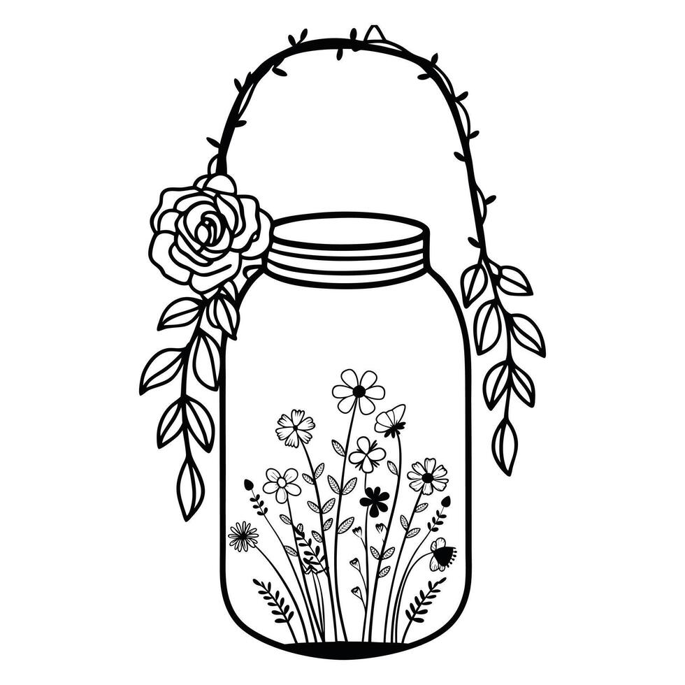 Mason Jar Illustration with Floral Touch for Decor vector
