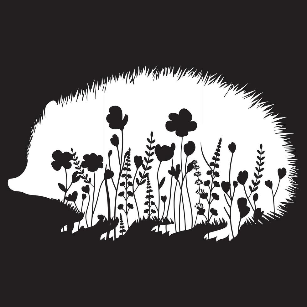 hedgehog floral illustration, Animal with flower Design black and vector