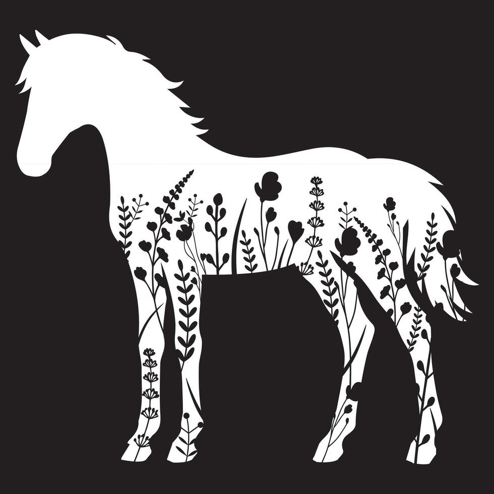 hours floral illustration, Animal with flower Design black and white vector