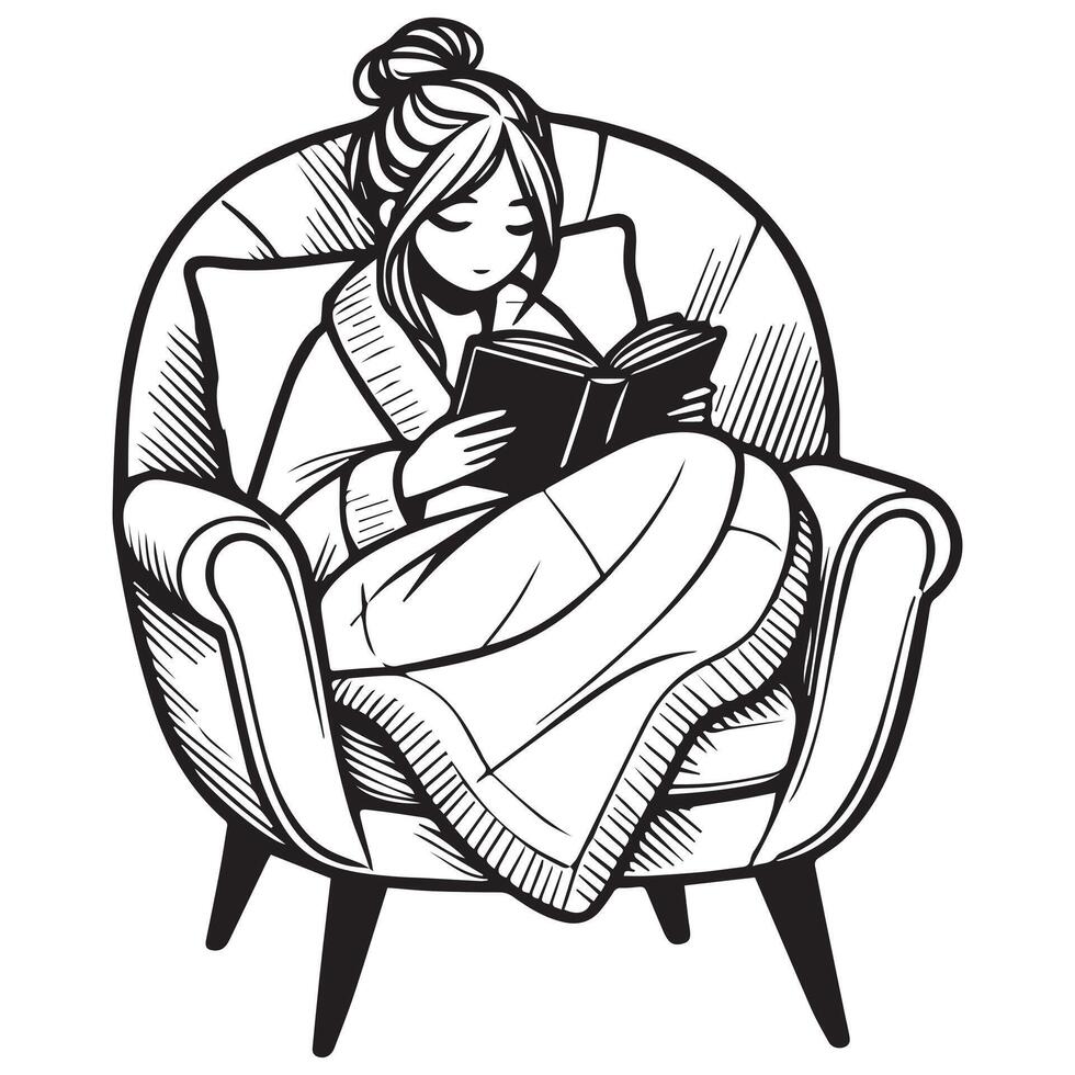 Book and Girl in Tranquil Setting vector
