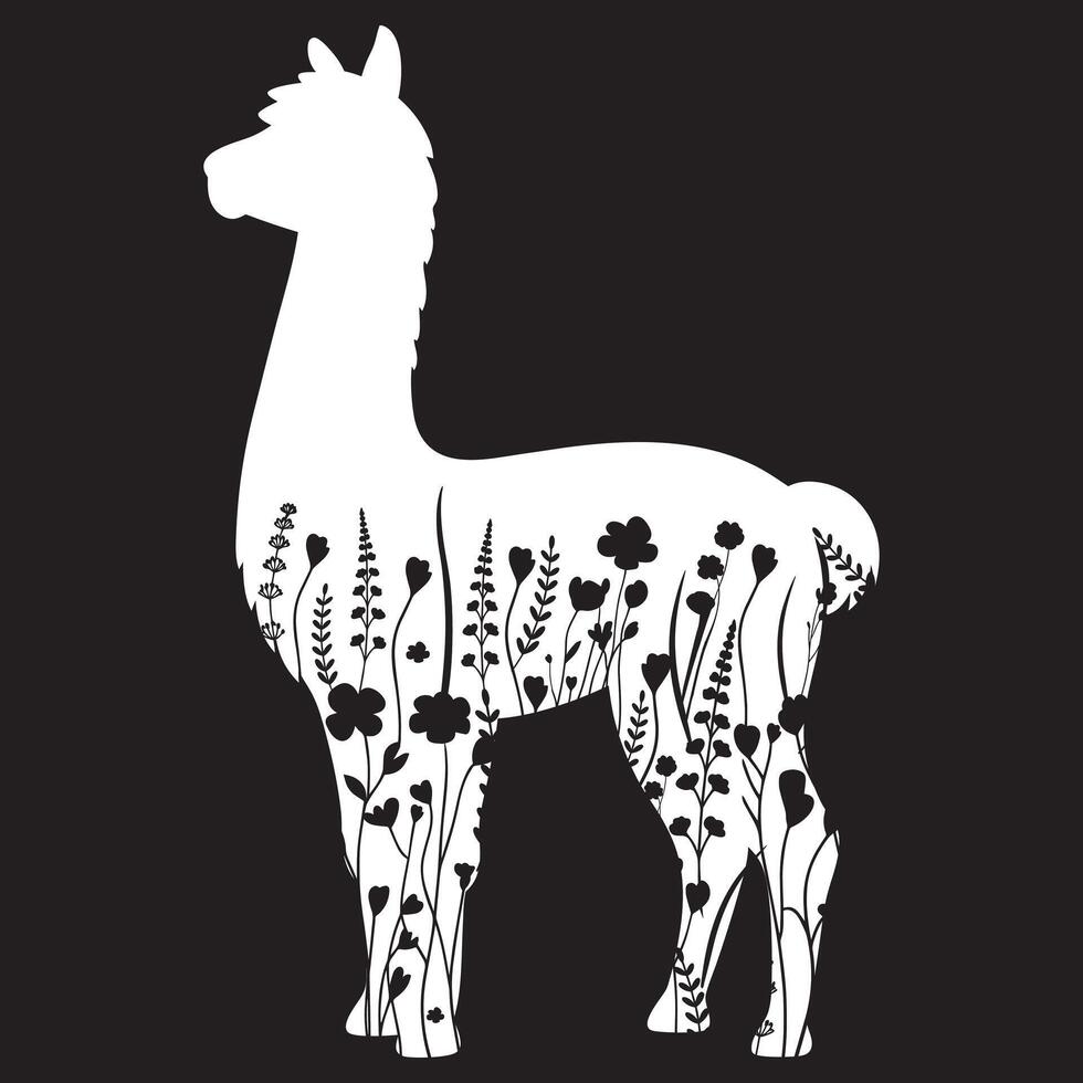 Llama floral illustration, Animal with flower Design white vector