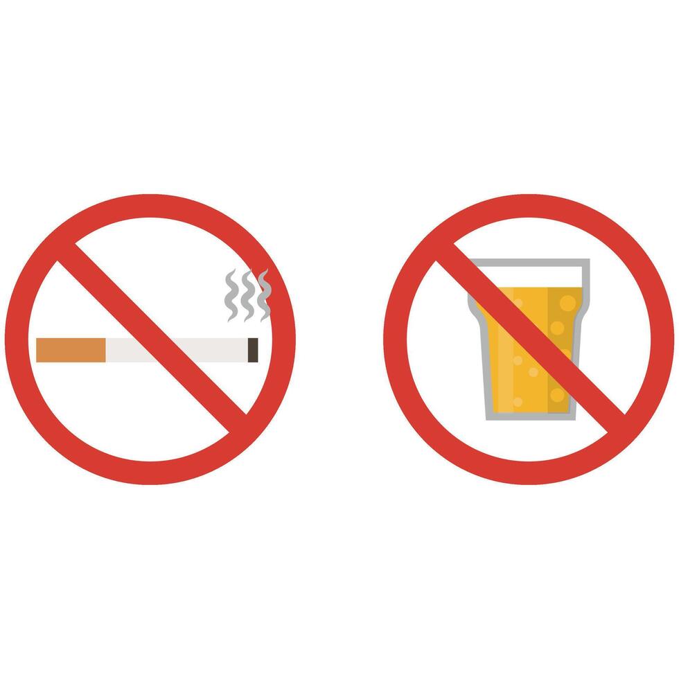 No Smoking and Alcohol Sign On White Background stock illustration. Stroke Editable vector