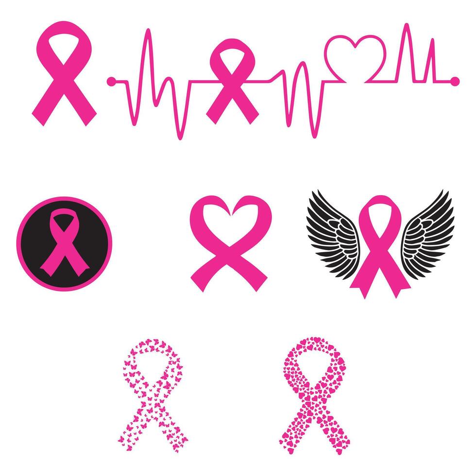 collection of Elegant Breast Cancer Pink Ribbon Artwork pack vector