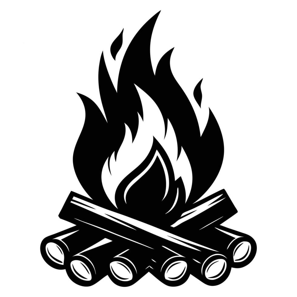 Strong Fire Flame Illustration in Black and White vector