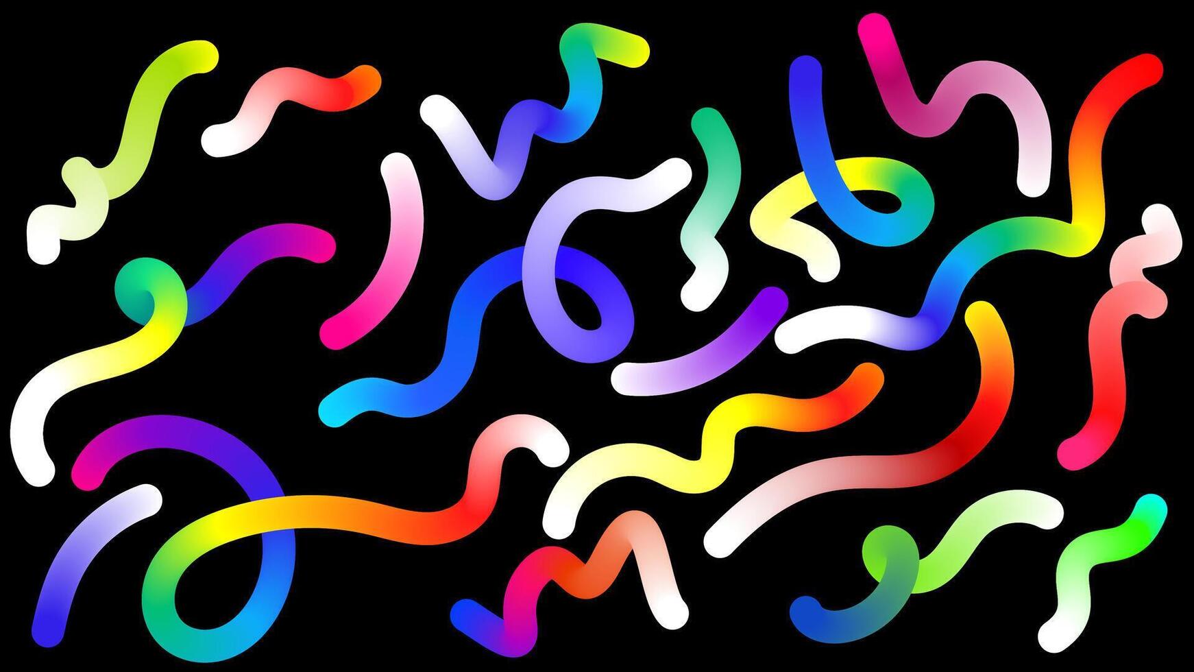 Fluid Wave Elements of Colorful Squiggly. Graphic Pattern with Wavy Lines in Bright Colors. Colorful Rainbow Abstract Gradient Shapes Set. vector