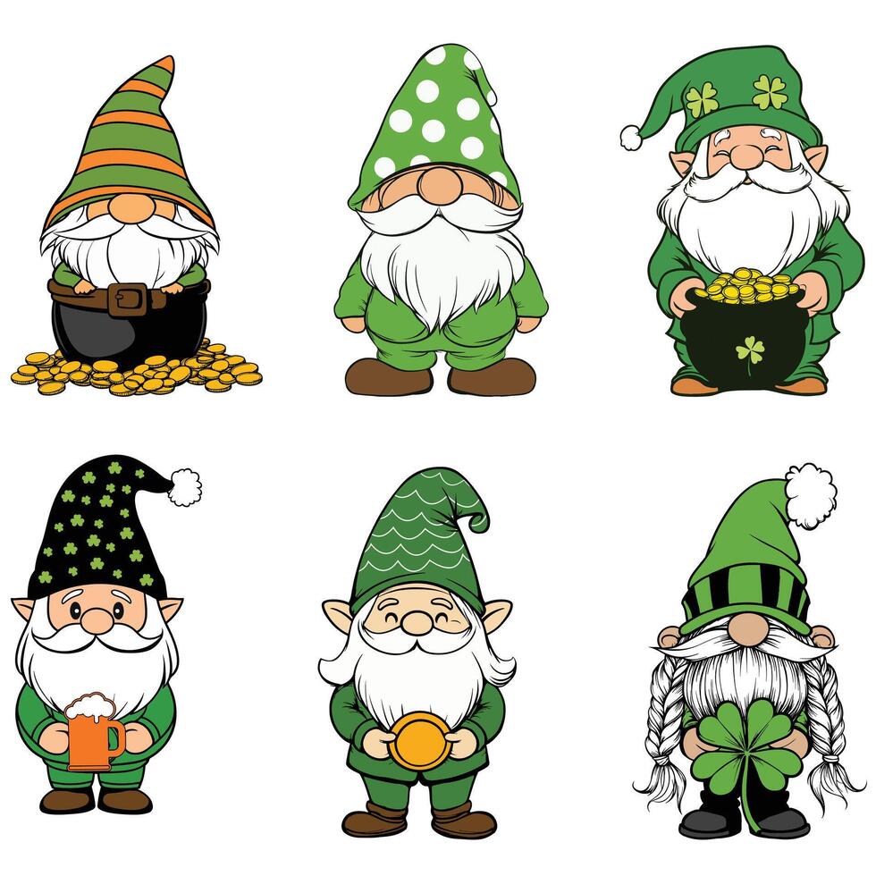collection of Saint Patrick s Day Gnome with Happy Smile vector