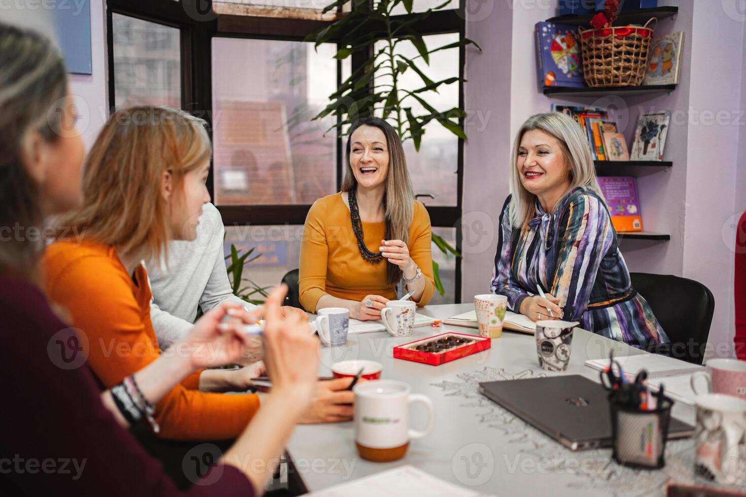 Teachers meeting at language learning school photo
