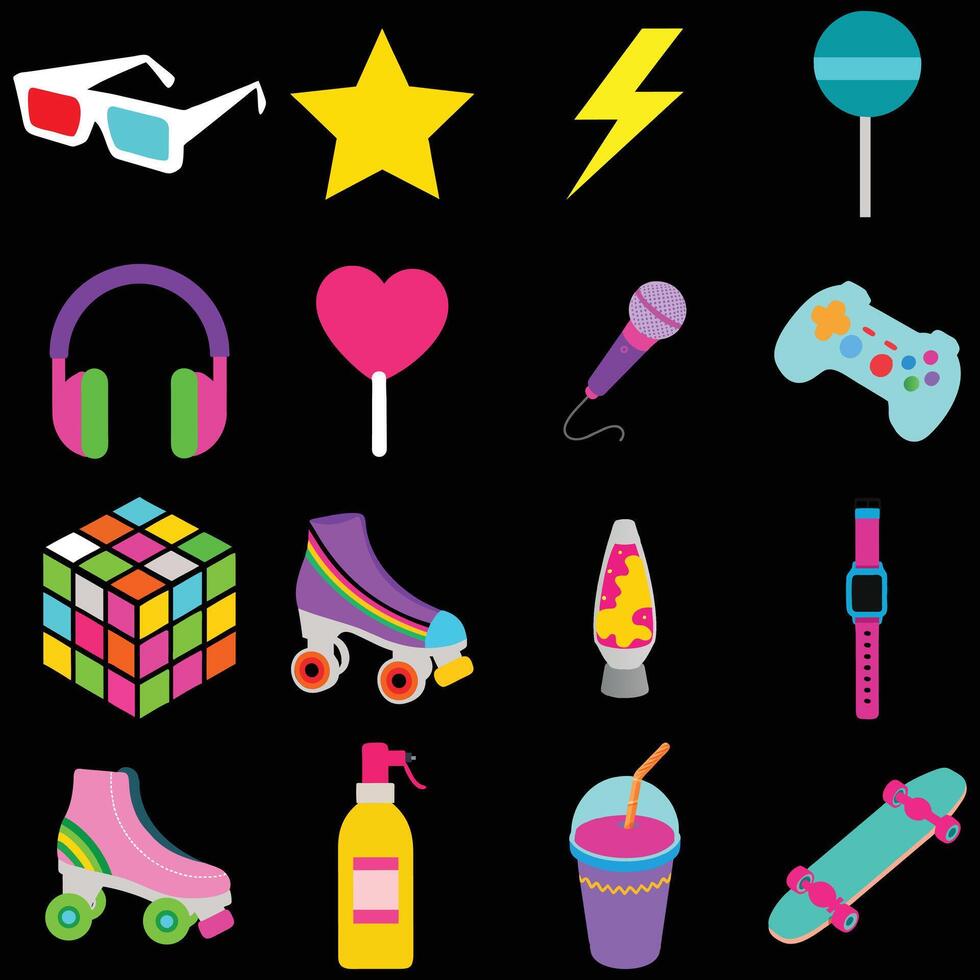 Vintage Retro 80s Clipart with Neon Vibes pack vector