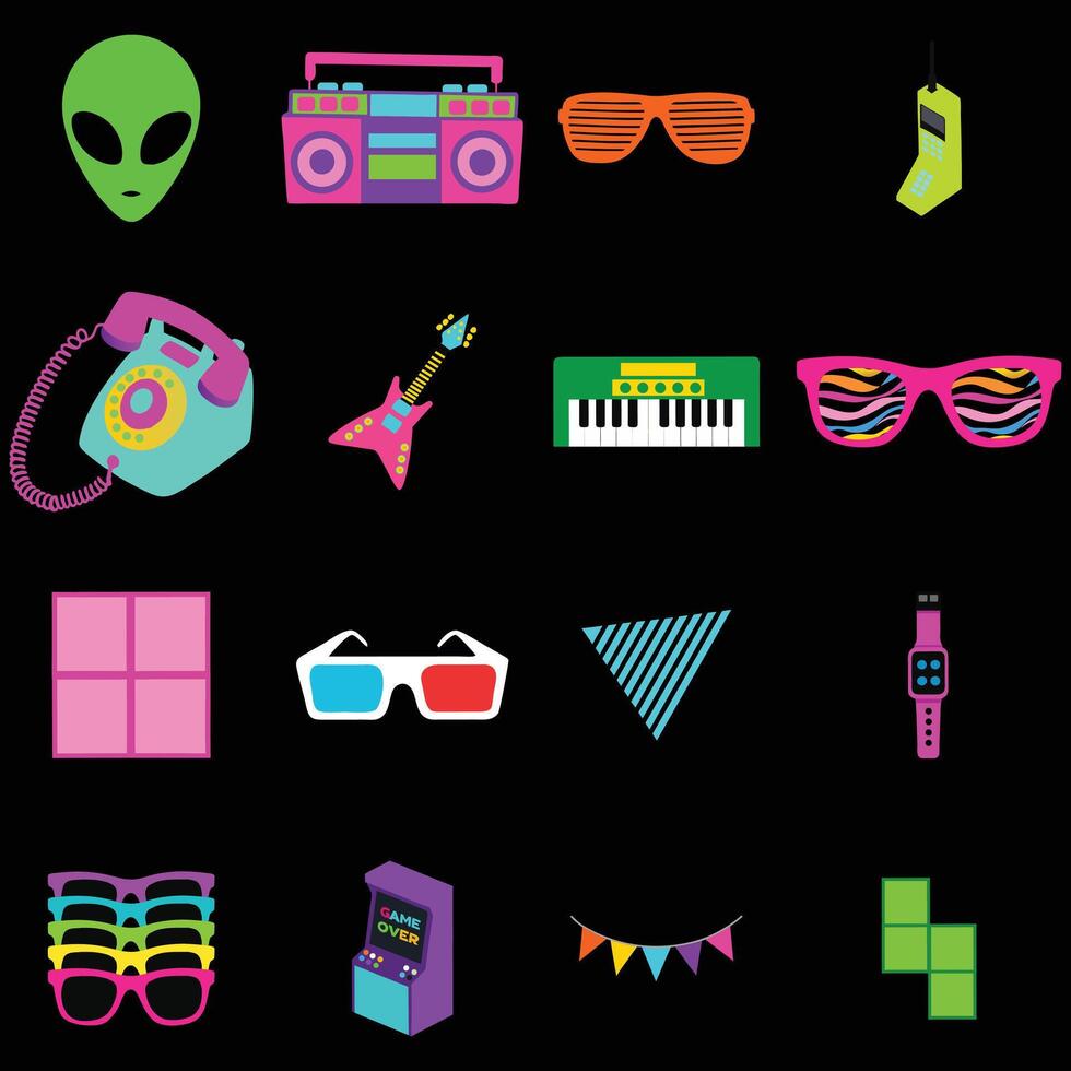 collection of 80s Retro Clipart Design with Classic Vibes vector