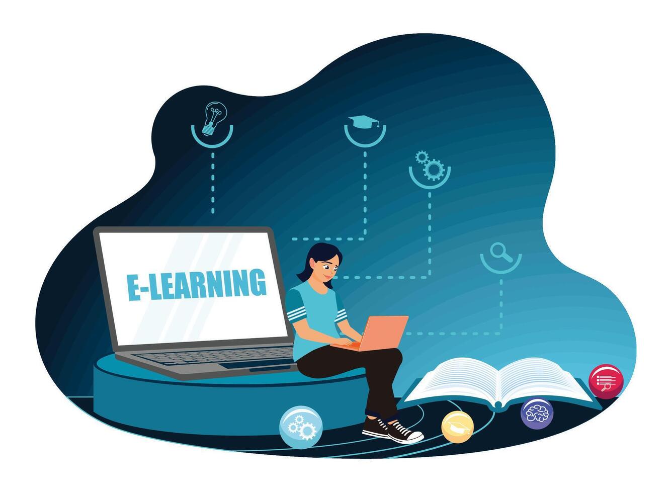 Concept of e-learning or online training using laptop. vector