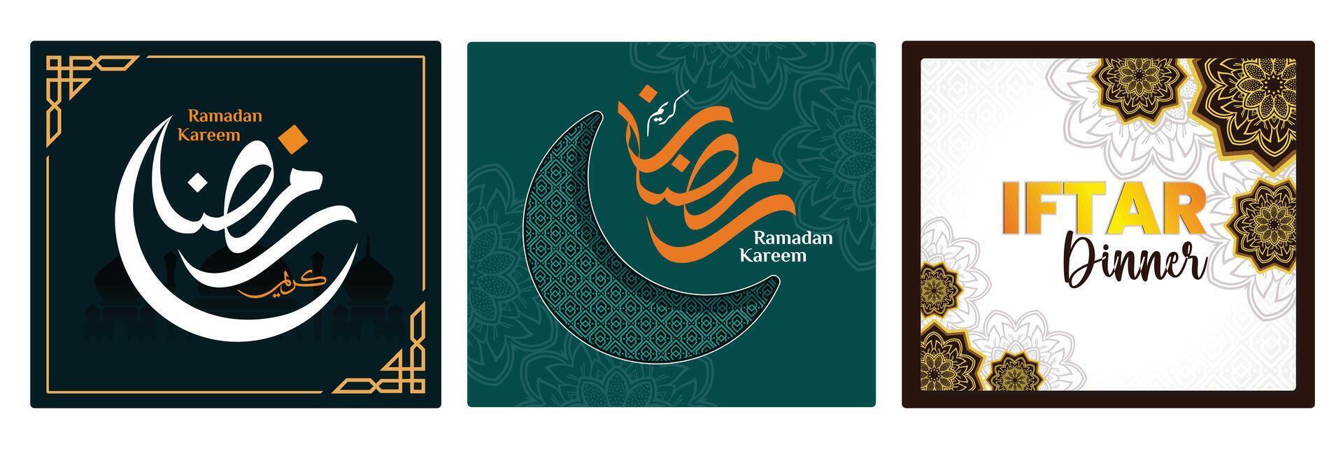 Elegant Ramadan Kareem design with Arabic calligraphy and mosque silhouette. Ramadan concept. vector