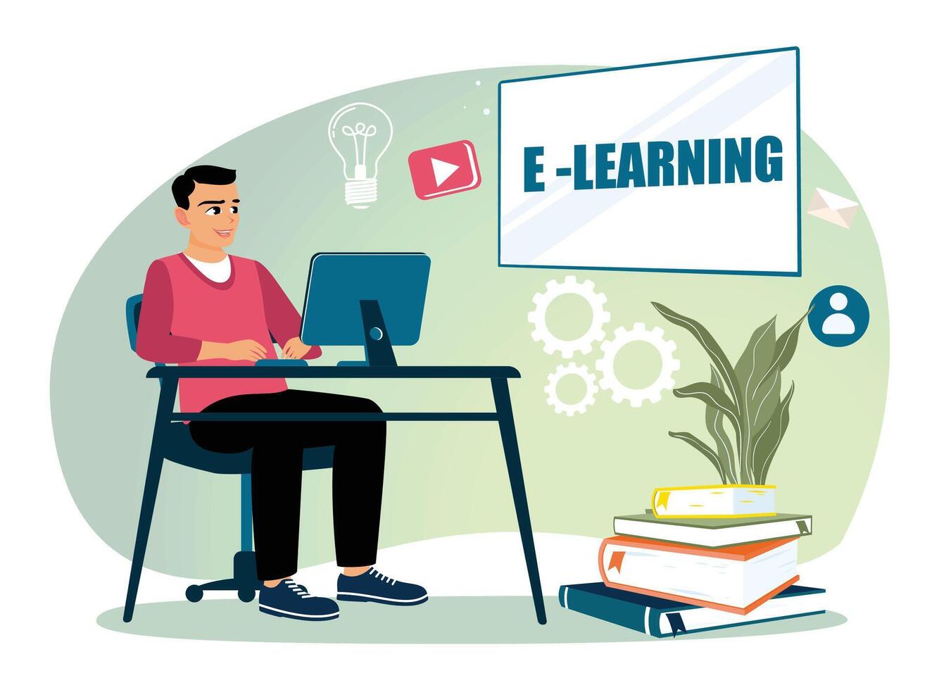 Concept distance education, e-learning, study process. vector