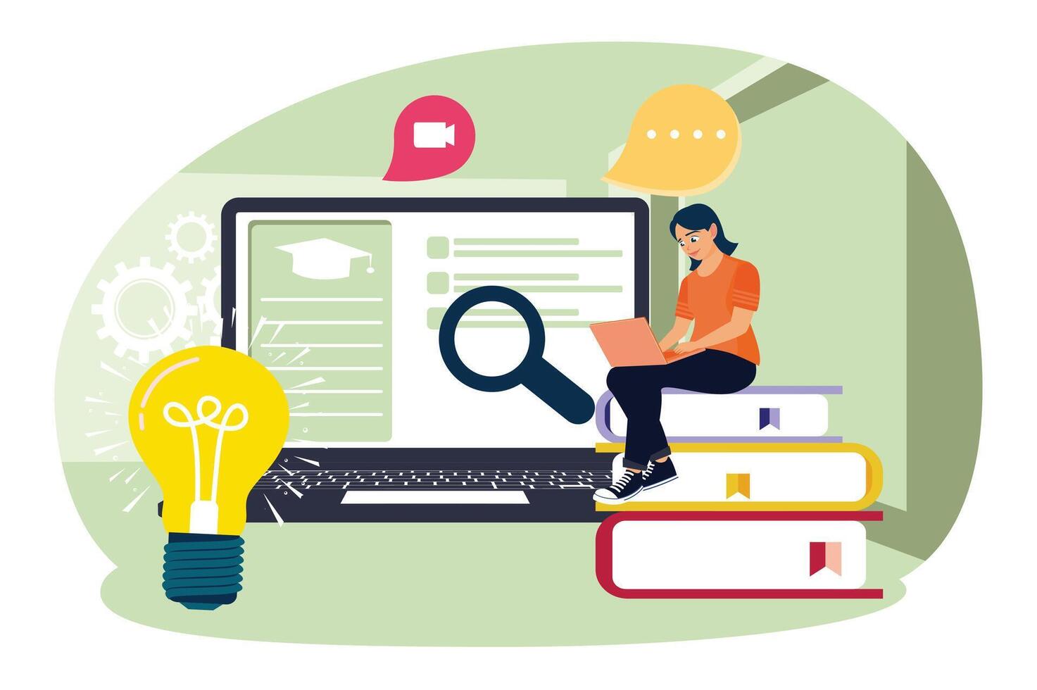 Concept of e-learning, online education at home. vector